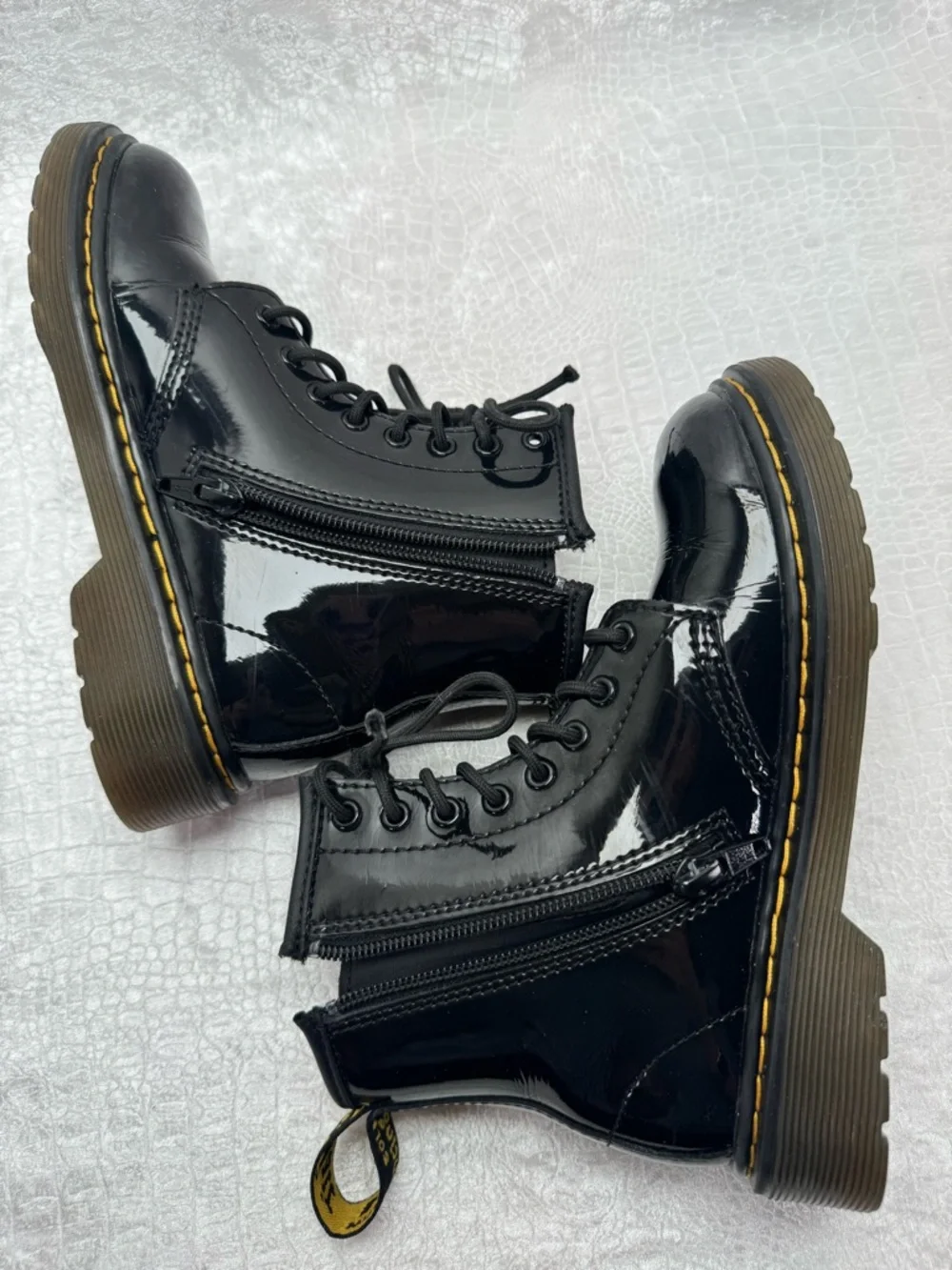 Dr. Martens Little Girl’s Black Patent Lace-Up Side Zip Boots, Size 1
